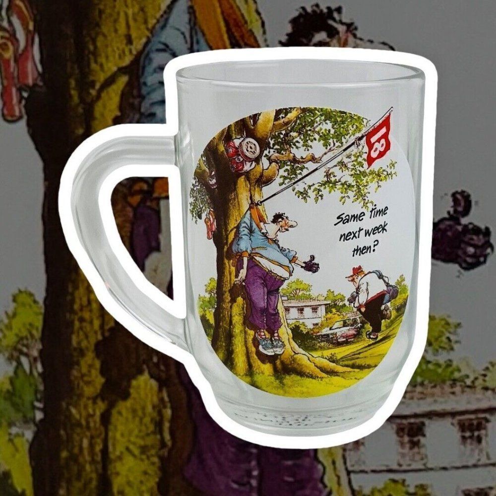 RARE Vintage Gordon Fraser The Funny Side of Golf Large Glass Mug Kimpton France